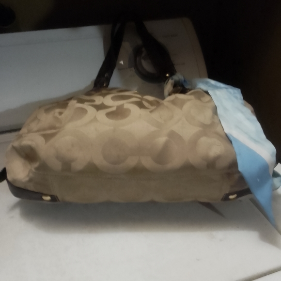 Coach Madison Massie Sateen Signature Hobo Beige and Dark Brown Shoulder Bag - Picture 3 of 15